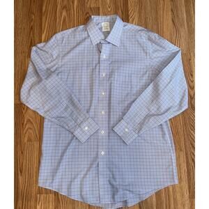 Brooks Brothers Milano Button Up Shirt 16.5 34 Non Iron Cotton Blue Long Sleeve